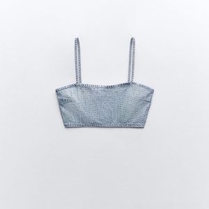 Zara RHINESTONE TRF DENIM CROP TOP